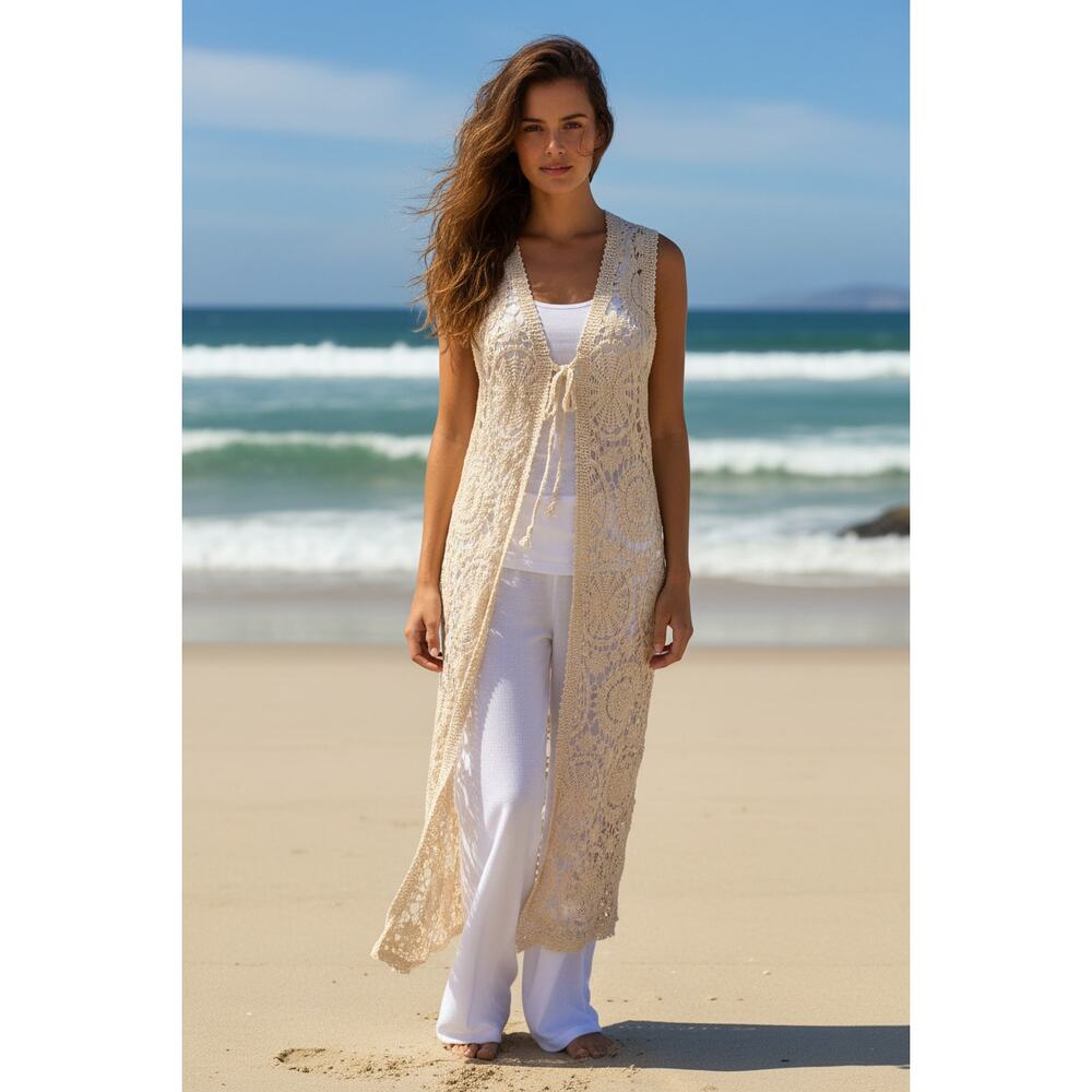 Origami Natural Crochet Vest Small/Medium